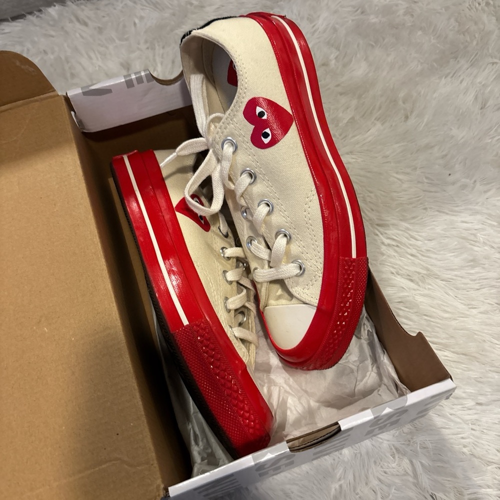 Comme des Garcons PLAY Cream and Red Men's Shoes
